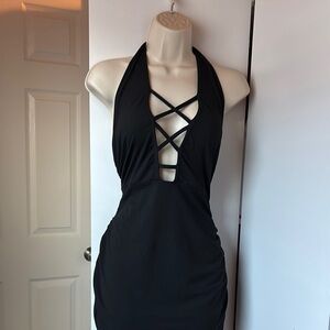 Black Halter Dress with Crisscross Front